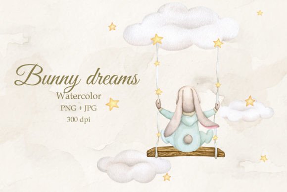 Baby Bunny Dreams Watercolor: A Whimsical Design Asset