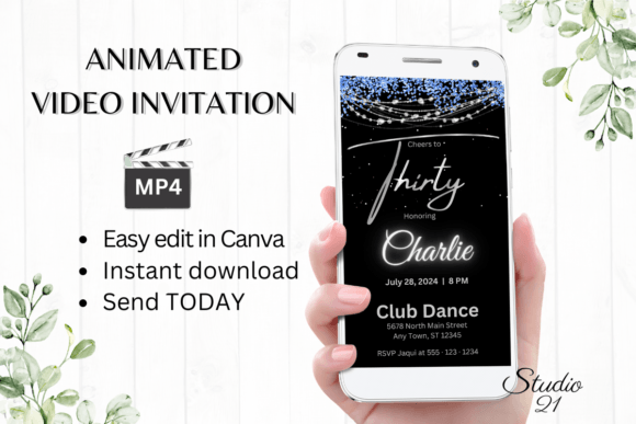 Modern 30th Birthday Invitation: Editable Video Templates